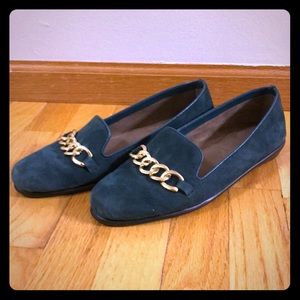 Green velvet loafers